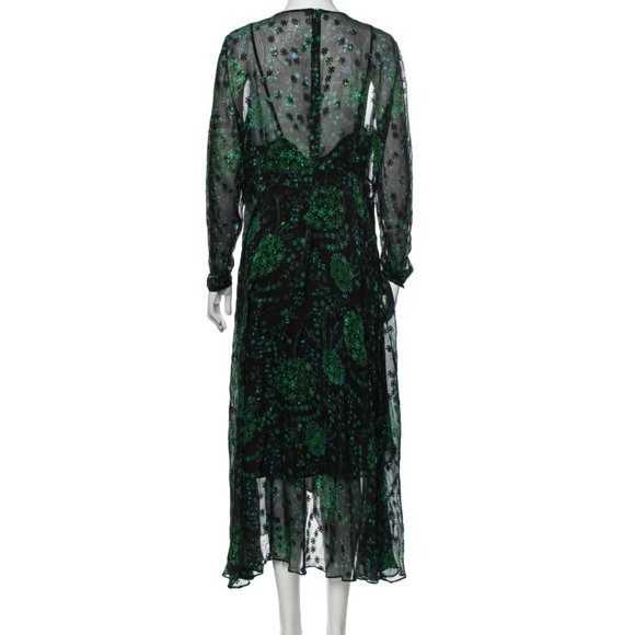 L.K. BENNETT Silk Long Dress (Green and Black) - Picture 3 of 5
